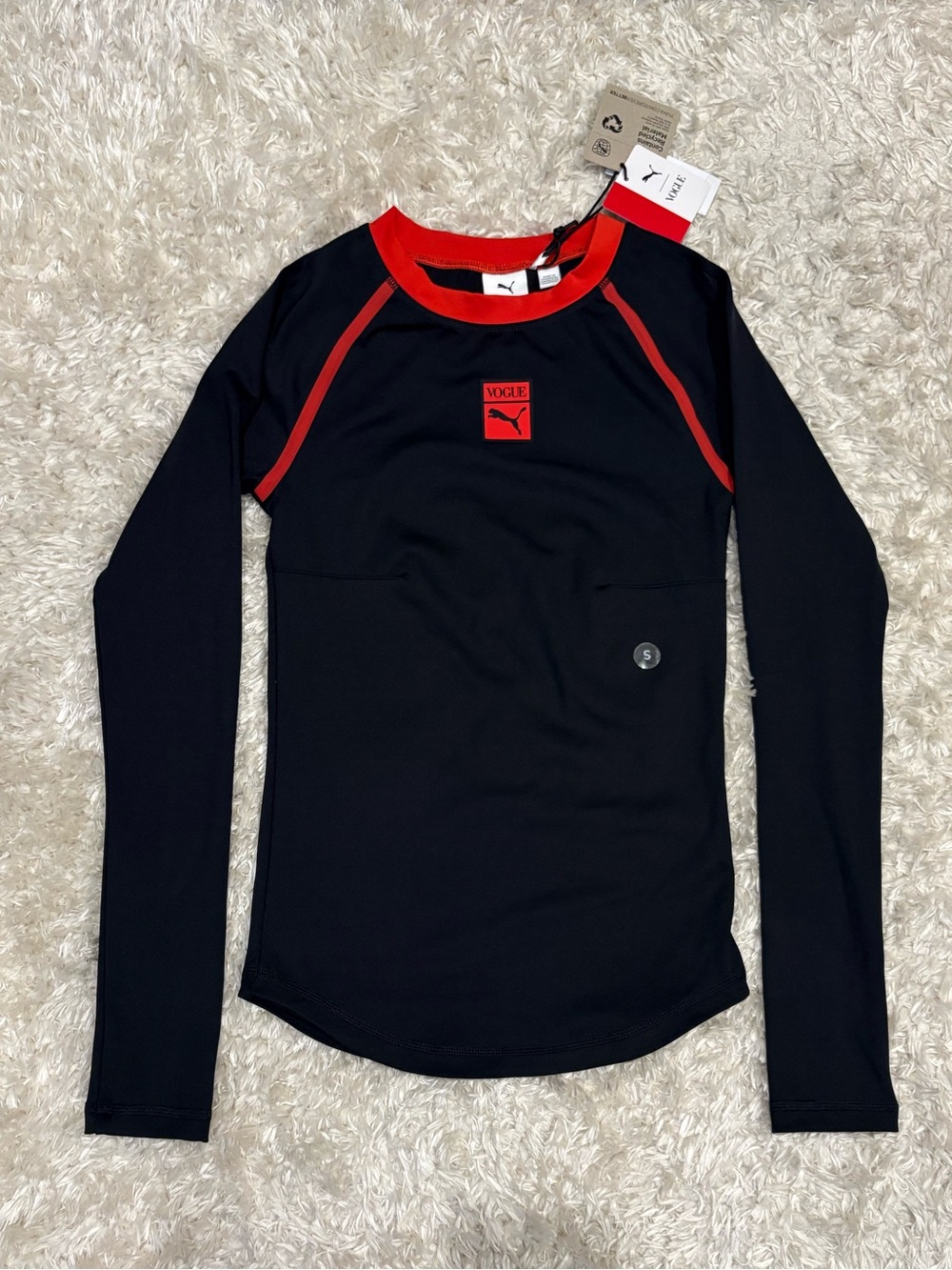 Puma Black Long-Sleeve Performance Tee with Red Accents